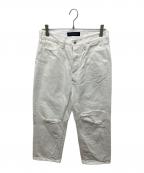 MADISON BLUEマディソンブルー）の古着「CRASHED SAROUEL PANTS DENIM」｜ホワイト