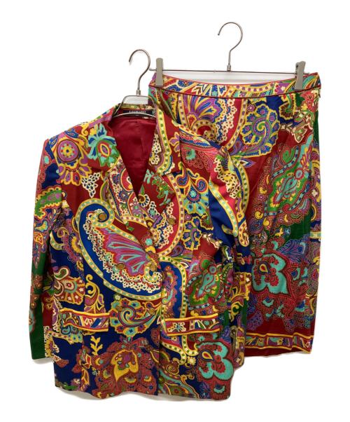 LEONARD FASHION（レオナールファッション）LEONARD FASHION (レオナールファッション) ウール×シルク総柄スカートセットアップ マルチカラー サイズ:11/80の古着・服飾アイテム