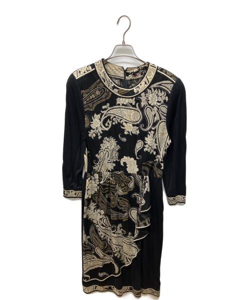 LEONARD FASHION（レオナールファッション）LEONARD FASHION (レオナールファッション) ウール×シルク総柄ワンピースセットアップ ブラック サイズ:Lの古着・服飾アイテム