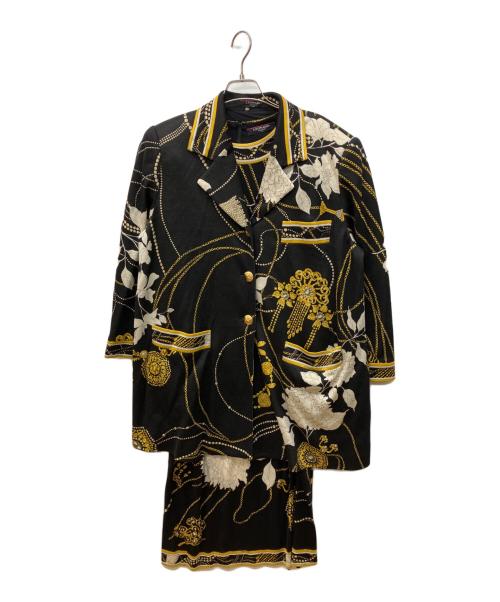 LEONARD FASHION（レオナールファッション）LEONARD FASHION (レオナールファッション) ウール×シルク総柄ワンピースセットアップ ブラック サイズ:11/LLの古着・服飾アイテム