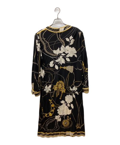 LEONARD FASHION（レオナールファッション）LEONARD FASHION (レオナールファッション) ウール×シルク総柄ワンピースセットアップ ブラック サイズ:11/LLの古着・服飾アイテム