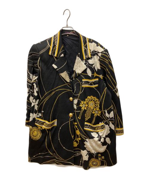LEONARD FASHION（レオナールファッション）LEONARD FASHION (レオナールファッション) ウール×シルク総柄ワンピースセットアップ ブラック サイズ:11/LLの古着・服飾アイテム