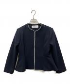 SHIPS anyシップスエニィ）の古着「ダブルクロス ペプラム ノーカラー ジャケット」｜ネイビー