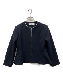 SHIPS any（シップスエニィ）の古着「ダブルクロス ペプラム ノーカラー ジャケット」｜ネイビー