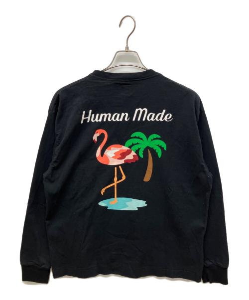 HUMAN MADE（ヒューマンメイド）HUMAN MADE (ヒューマンメイド) フラミンゴプリントロングスリーブTシャツ ブラック サイズ:Mの古着・服飾アイテム