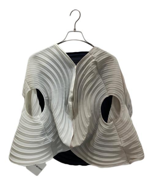 ISSEY MIYAKE（イッセイミヤケ）ISSEY MIYAKE (イッセイミヤケ) 22SS LINK RINGS 変形プリーツカットソー ホワイト×ネイビー サイズ:2の古着・服飾アイテム