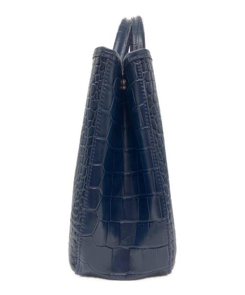 LONGCHAMP（ロンシャン）LONGCHAMP (ロンシャン) 型押しトート ハンドバッグ ネイビーの古着・服飾アイテム