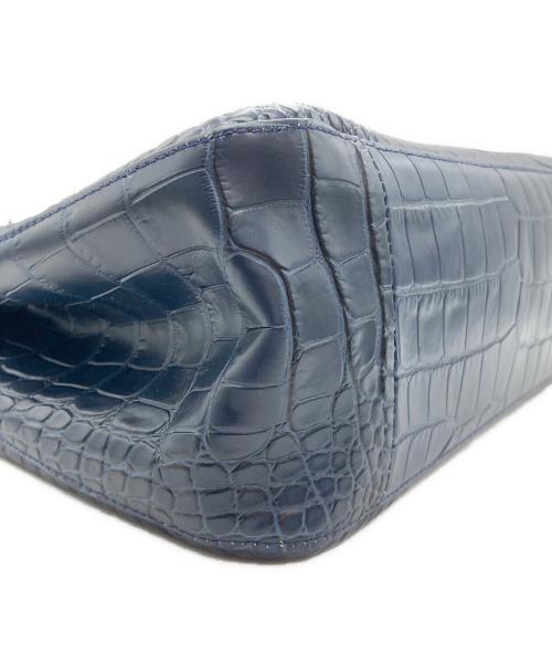 LONGCHAMP（ロンシャン）LONGCHAMP (ロンシャン) 型押しトート ハンドバッグ ネイビーの古着・服飾アイテム