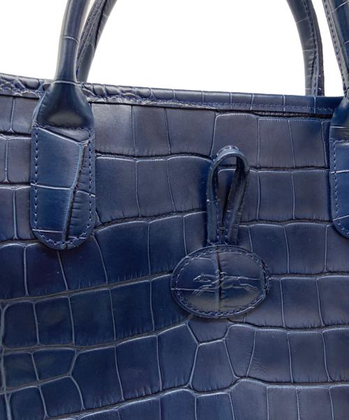 LONGCHAMP（ロンシャン）LONGCHAMP (ロンシャン) 型押しトート ハンドバッグ ネイビーの古着・服飾アイテム