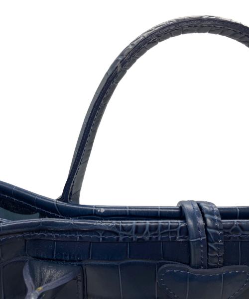 LONGCHAMP（ロンシャン）LONGCHAMP (ロンシャン) 型押しトート ハンドバッグ ネイビーの古着・服飾アイテム