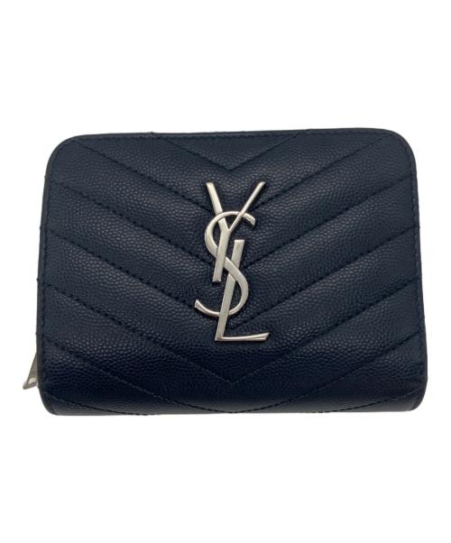 Saint Laurent Paris（サンローランパリ）Saint Laurent Paris (サンローランパリ) カサンドラ Vステッチ財布 ネイビーの古着・服飾アイテム