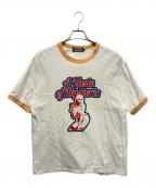 Hysteric Glamourヒステリックグラマー）の古着「23SS TASTE OF HYSTERIC トリム Tシャツ」｜ホワイト×オレンジ