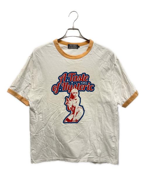Hysteric Glamour（ヒステリックグラマー）Hysteric Glamour (ヒステリックグラマー) 23SS TASTE OF HYSTERIC トリム Tシャツ ホワイト×オレンジ サイズ:Lの古着・服飾アイテム
