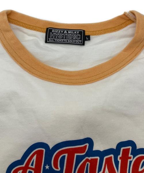 Hysteric Glamour（ヒステリックグラマー）Hysteric Glamour (ヒステリックグラマー) 23SS TASTE OF HYSTERIC トリム Tシャツ ホワイト×オレンジ サイズ:Lの古着・服飾アイテム