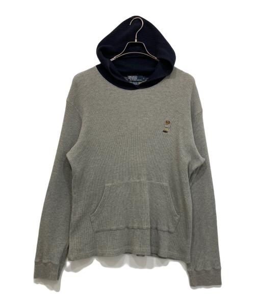 POLO RALPH LAUREN（ポロ・ラルフローレン）POLO RALPH LAUREN (ポロ・ラルフローレン) ポロベアー刺繍 ワッフルプルオーバーパーカー ネイビー×グレー サイズ:Lの古着・服飾アイテム