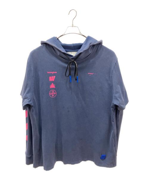 OFFWHITE（オフホワイト）OFFWHITE (オフホワイト) ダイアグマリアナ レイヤード スウェット プリント パーカー ネイビー サイズ:XLの古着・服飾アイテム