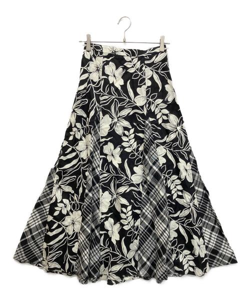 POLO RALPH LAUREN（ポロ・ラルフローレン）POLO RALPH LAUREN (ポロ・ラルフローレン) リネンロングスカート ホワイト×ブラックの古着・服飾アイテム