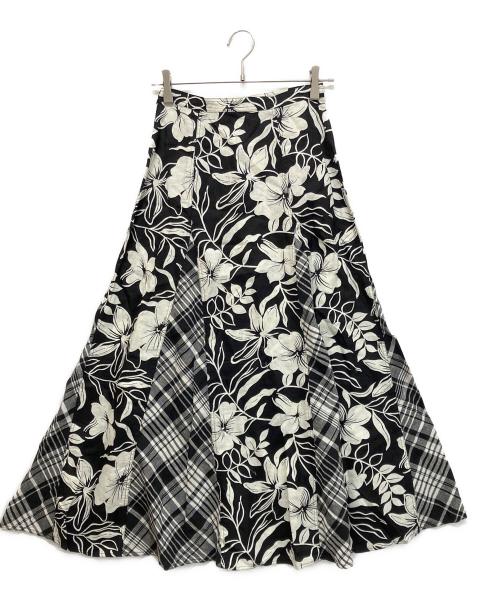 POLO RALPH LAUREN（ポロ・ラルフローレン）POLO RALPH LAUREN (ポロ・ラルフローレン) リネンロングスカート ホワイト×ブラックの古着・服飾アイテム