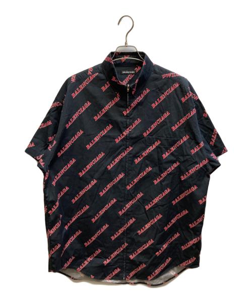 BALENCIAGA（バレンシアガ）BALENCIAGA (バレンシアガ) Alloverスポーティジップアップ半袖シャツ/621955 TILR8 ブラック サイズ:37の古着・服飾アイテム