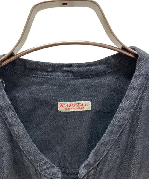 KAPITAL（キャピタル）KAPITAL (キャピタル) ガーゼリネンヘリンボン スタンドペニーシャツ ネイビー サイズ:XLの古着・服飾アイテム
