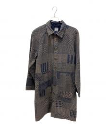 BLUE TRICK（ブルートリック）の古着「総柄ステンカラーコート」｜ネイビー×ブラウン