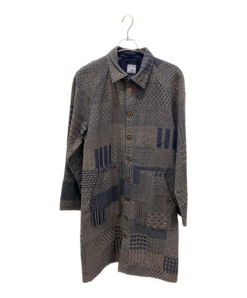 BLUE TRICK（ブルートリック）BLUE TRICK (ブルートリック) 総柄ステンカラーコート ネイビー×ブラウン サイズ:Lの古着・服飾アイテム