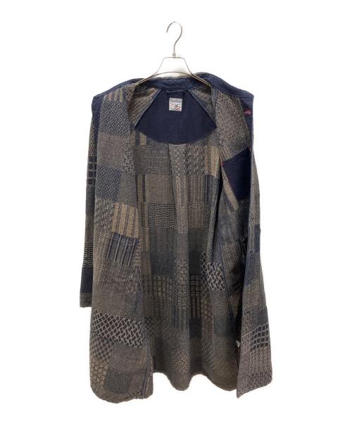 BLUE TRICK（ブルートリック）BLUE TRICK (ブルートリック) 総柄ステンカラーコート ネイビー×ブラウン サイズ:Lの古着・服飾アイテム