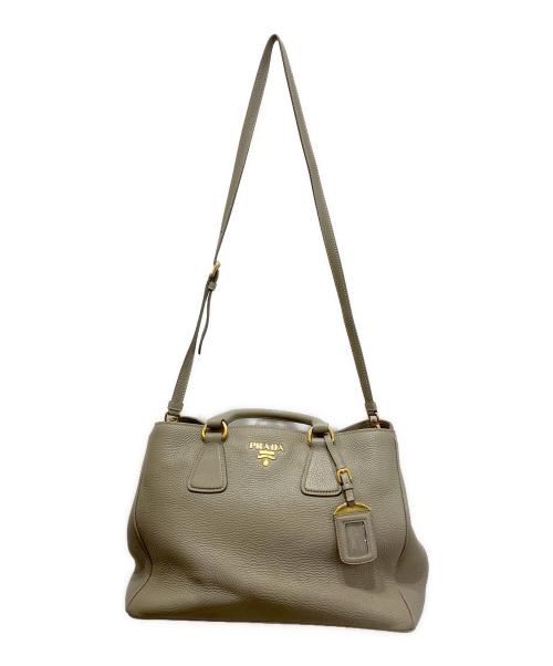 PRADA（プラダ）PRADA (プラダ) ヴィッテロダイノ レザー 2WAY ハンドバッグ ベージュの古着・服飾アイテム