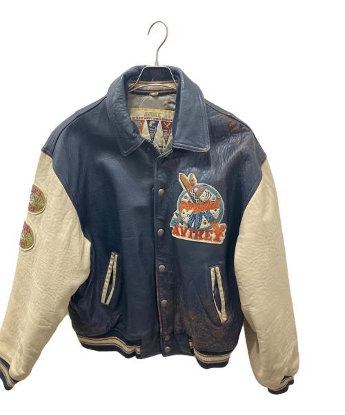 AVIREX（アヴィレックス）AVIREX (アヴィレックス) インディアンワッペン レザースタジャン ネイビー×ホワイト サイズ:Lの古着・服飾アイテム