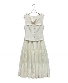 HER LIP TO（ハーリップトゥ）の古着「Emma Tweed Docking Dress ノースリーブワンピース/エマツイードドッキングドレス」｜ホワイト