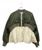 OMMOオーエムエムオー）の古着「PEPLUM QUILTING MA-1 ジャケット」｜グリーン×ホワイト
