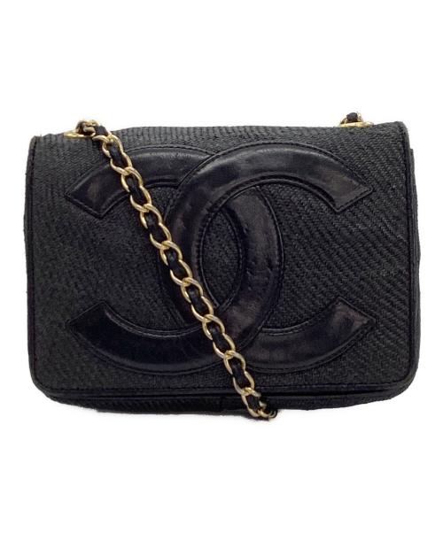 CHANEL（シャネル）CHANEL (シャネル) ストロー ロゴチェーンショルダーバッグ ブラックの古着・服飾アイテム