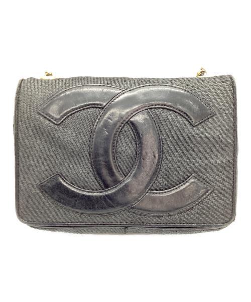 CHANEL（シャネル）CHANEL (シャネル) ストロー ロゴチェーンショルダーバッグ ブラックの古着・服飾アイテム