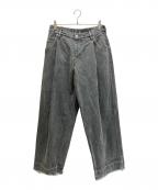 NEON SIGNネオンサイン）の古着「W BLACK UNHEMMED WIDE DENIM SLACKS/マイノリティブラック アンヘムド ワイドデニム スラックス」｜グレー