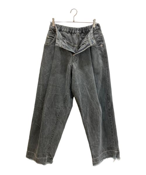 NEON SIGN（ネオンサイン）NEON SIGN (ネオンサイン) W BLACK UNHEMMED WIDE DENIM SLACKS/マイノリティブラック アンヘムド ワイドデニム スラックス グレー サイズ:46の古着・服飾アイテム
