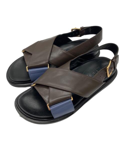 MARNI（マルニ）MARNI (マルニ) フスベット レザーサンダル ブラウン×ブルー サイズ:38の古着・服飾アイテム