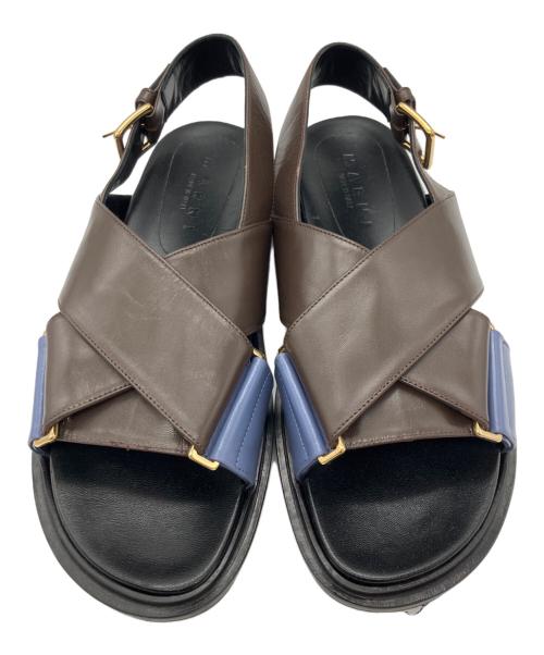 MARNI（マルニ）MARNI (マルニ) フスベット レザーサンダル ブラウン×ブルー サイズ:38の古着・服飾アイテム