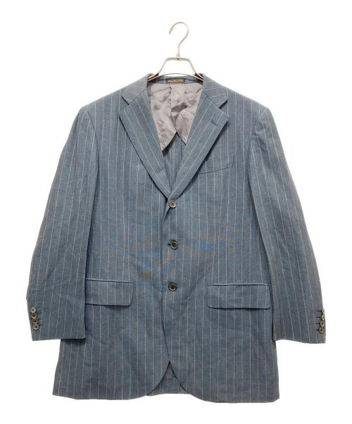 LORO PIANA（ロロピアーナ）LORO PIANA (ロロピアーナ) ウールリネン ストライプ 3Bセットアップスーツ ブルー×イエロー サイズ:48Bの古着・服飾アイテム