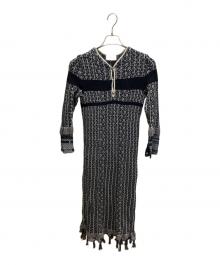 Mame Kurogouchi（マメクロゴウチ）の古着「Rib Jacquard Pedicel Knit Dress」｜ブラック×ホワイト