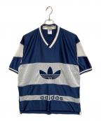 adidasアディダス）の古着「90S トレフォイルロゴ ゲームシャツ」｜ホワイト×ネイビー