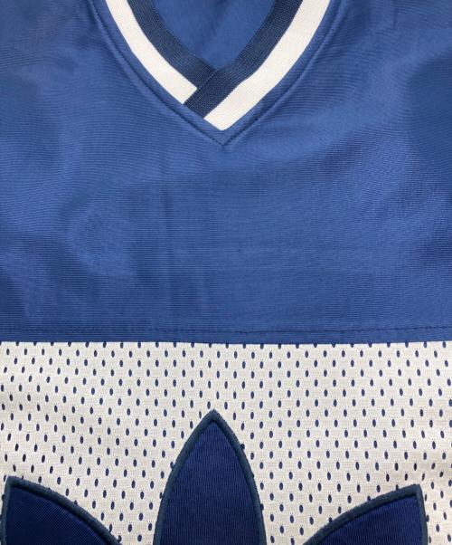 adidas（アディダス）adidas (アディダス) 90S トレフォイルロゴ ゲームシャツ ホワイト×ネイビー サイズ:Lの古着・服飾アイテム