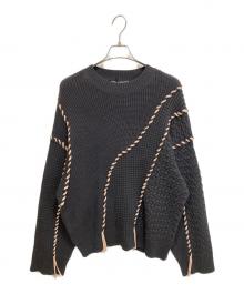 ZARA×MAISON SPECIAL（ザラ×メゾンスペシャル）の古着「別注ステッチセーター」｜グレー×ピンク