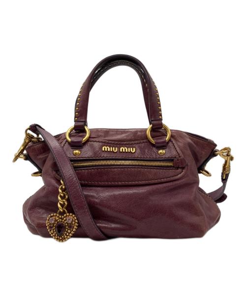 MIU MIU（ミュウミュウ）MIU MIU (ミュウミュウ) レザー スタッズ 2WAYショルダーバッグ パープルの古着・服飾アイテム