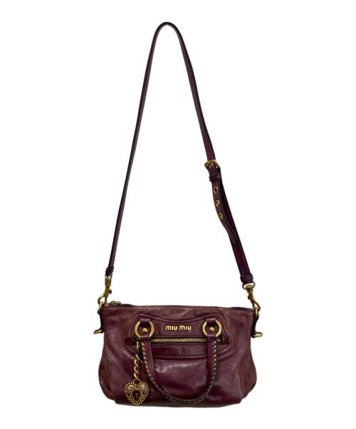 MIU MIU（ミュウミュウ）MIU MIU (ミュウミュウ) レザー スタッズ 2WAYショルダーバッグ パープルの古着・服飾アイテム