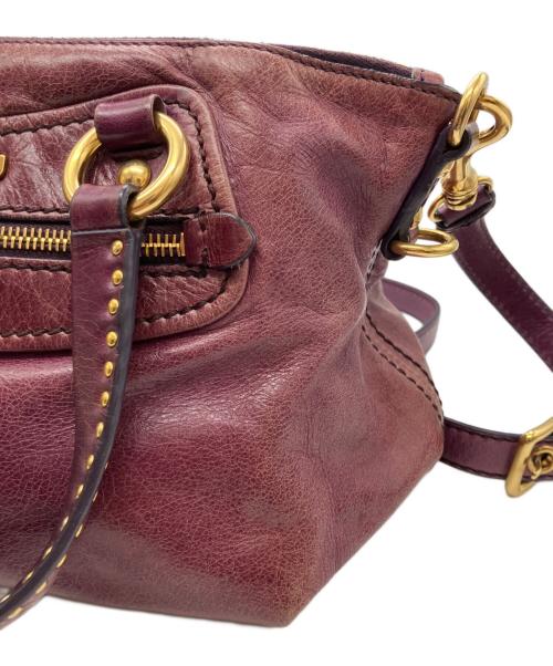 MIU MIU（ミュウミュウ）MIU MIU (ミュウミュウ) レザー スタッズ 2WAYショルダーバッグ パープルの古着・服飾アイテム