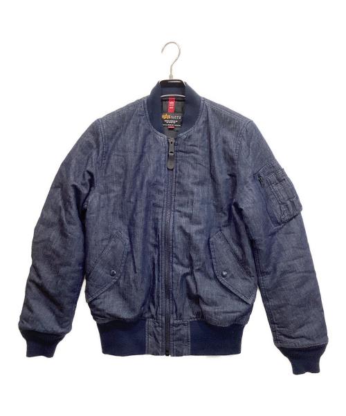 ALPHA（アルファ）ALPHA (アルファ) BACK NUMBER (バックナンバー) KAIHARA DENIM (カイハラ デニム) WASHI DENIM MA-1 ジャケット インディゴ サイズ:Mの古着・服飾アイテム
