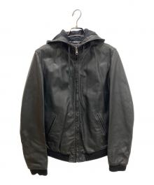 DOLCE & GABBANA（ドルチェ＆ガッバーナ）の古着「ラムレザー フーデッドジャケット」｜ブラック