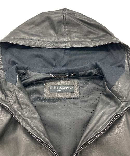 DOLCE & GABBANA（ドルチェ＆ガッバーナ）DOLCE & GABBANA (ドルチェ＆ガッバーナ) ラムレザー フーデッドジャケット ブラック サイズ:44の古着・服飾アイテム