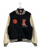MITCHELL & NESSミッチェルアンドネス）の古着「VARSITY JACKET NEW TORK KNICS スタジャン」｜ブラック×ベージュ