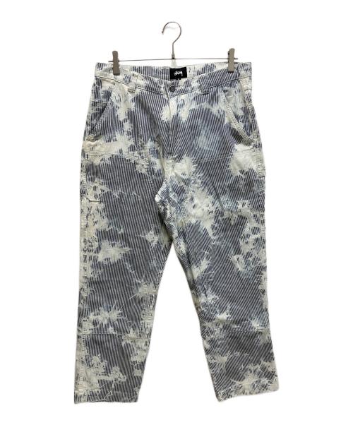 stussy（ステューシー）stussy (ステューシー) ヒッコリーストライプワークパンツ ホワイト×ブルー サイズ:32の古着・服飾アイテム